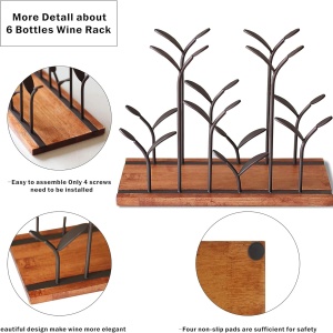 Suport 6 sticle de vin, awwaline, maro, lemn natural si otel, design modern, 34 x 16 x 25 cm - Img 5