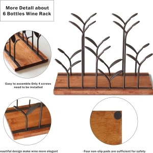 Suport 6 sticle de vin, awwaline, maro, lemn natural si otel, design modern, 34 x 16 x 25 cm - Img 5