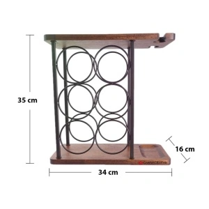 Suport 6 sticle de vin cu sistem suspendat pentru 2 pahare, awwaline, maro, lemn, 34 x 35 x 16 cm - Img 8