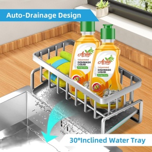 Suport din inox pentru burete si accesorii de chiuveta, awwaline, argintiu, 23 x 9 x 10 cm - Img 5