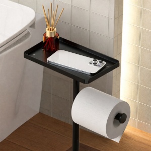 Suport hartie igienica cu depozitare, awwaline, negru, metal, 17 x 72 cm, 2 spatii de depozitare hartie - Img 3