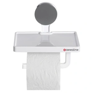 Suport hartie igienica cu raft depozitare telefon sau alte accesorii, awwaline, alb, prindere cu ventuza