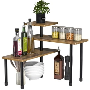 Suport organizator cu 3 nivele, awwaline, lemn, Maro/Negru, rotativ, 66 x 17.5 x 38 cm