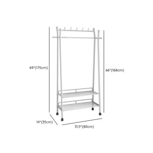 Suport portabil pentru umerase si haine, awwaline, alb, otel carbon, 175 x 80 x 35 cm, 2 rafturi, 4 rotile - Img 8
