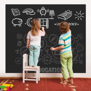 Tabla scolara sub forma de autocolant pentru scris cu creta, awwaline, neagra, 5 crete, 45 x 200 cm - Img 3