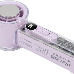 Ventilator portabil cu 5 viteze, awwaline, roz, racitor de aer, efect de gheata, afisaj digital, 3000mAh viata lunga, incarcare rapida TYPE-C, cu snur - Img 4