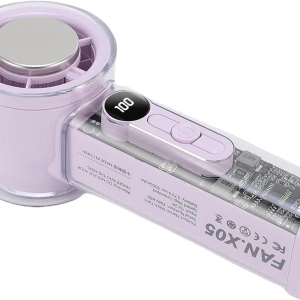 Ventilator portabil cu 5 viteze, awwaline, roz, racitor de aer, efect de gheata, afisaj digital, 3000mAh viata lunga, incarcare rapida TYPE-C, cu snur - Img 4