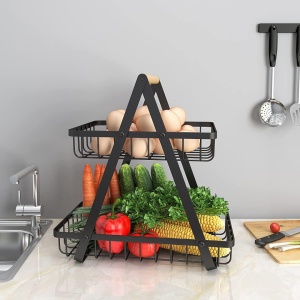 Cos de fructe cu 2 etaje, awwaline, negru, metalic, 31.5 cm x 20 cm x 31 cm, ideal pentru fructe, legume, condimente - Img 4