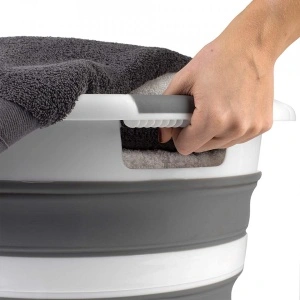 Cos multifunctional pliabil din plastic, awwaline®, alb/gri, ideal pentru rufe, 26 litri - Img 7