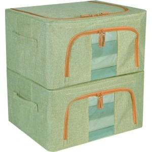Cutie depozitare pliabila pentru haine, cuverturi, lenjerie de pat, awwaline, verde, cu fereastra frontala, 2 deschideri, 66l, 50x40x33 cm - Img 4