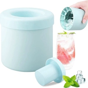 Forma pentru Cuburi de Gheata, awwaline, silicon, albastru, pentru 60 Cuburi de Gheata, BPA Free, Usor de Curatat, Capac, 9 x 8.5 x 8 cm