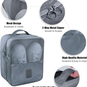 Geanta organizator pentru incaltaminte, awwaline, gri, 23 x 29 x 14 cm, cu fermoar, ideala pentru transport incaltaminte, spatiu depozitare pentru 3 perechi - Img 2