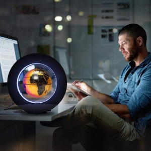 Glob pamantesc magnetic plutitor cu iluminare LED, awwaline, auriu, rotund, 18 cm x 18 cm x 5 cm - Img 3