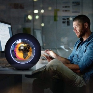 Glob pamantesc magnetic plutitor cu iluminare LED, awwaline, auriu, rotund, 18 cm x 18 cm x 5 cm - Img 3