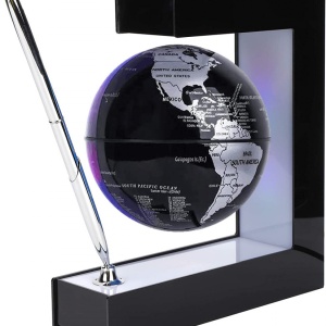 Glob pamantesc magnetic plutitor cu iluminare LED, awwaline, negru, 17.3 cm x 19.5 cm x 5 cm, prevazut cu pix cromat si suport - Img 1
