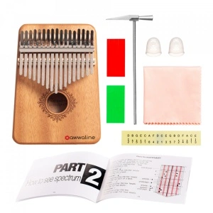 Kalimba, instrument muzical cu 17 Note, awwaline, lemn natur, model floral rotund - Img 3