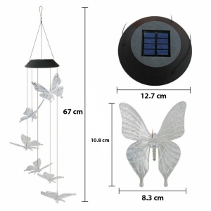 Lampa solara LED tip clopotei de vant, awwaline, multicolor, 6 fluturi, impermeabil, incarcare solara - Img 8
