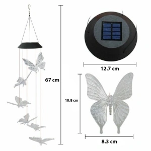 Lampa solara LED tip clopotei de vant, awwaline, multicolor, 6 fluturi, impermeabil, incarcare solara - Img 8