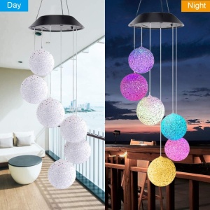 Lampa solara LED tip clopotei de vant, awwaline, multicolor, 6 globuri, impermeabil, incarcare solara - Img 2