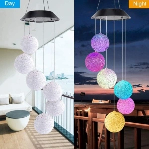 Lampa solara LED tip clopotei de vant, awwaline, multicolor, 6 globuri, impermeabil, incarcare solara - Img 2