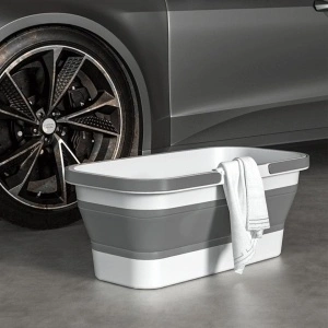 Lighean pliabil multifunctional din plastic, awwaline, alb/gri, 10 litri, ideal pentru spalat mop - Img 3