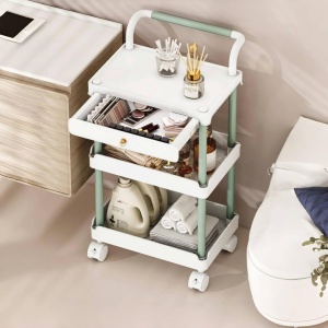 Organizator multifunctional portabil cu 3 nivele si 1 sertar, awwaline, alb/verde, 36.5 x 28 x 74.5 cm - Img 5