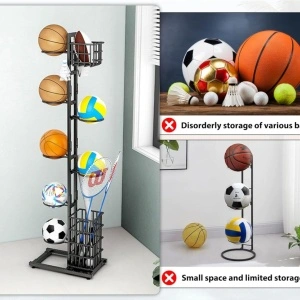 Organizator sportiv vertical, awwaline, negru, pentru mingi si articole sportive, ideal pentru sala de sport, garaj, curte, 28 x 41 x 156 cm - Img 6