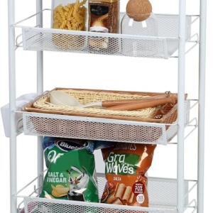 Raft metalic slim cu 5 nivele, awwaline, alb, multifunctional, rotativ 360°, 45 x 27 x 105 cm - Img 1