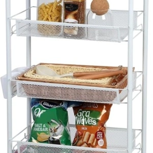 Raft metalic slim cu 5 nivele, awwaline, alb, multifunctional, rotativ 360°, 45 x 27 x 105 cm