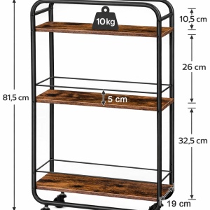 Raft slim cu 3 rafturi MDF, awwaline, Negru/Maro, 50 x 19 x 81 cm - Img 6
