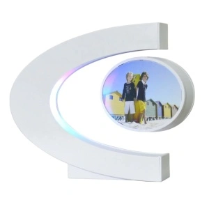 Rama foto cu levitatie magnetica, awwaline, alba, lumina LED in forma de C, ideala pentru cadou