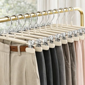 Set 10 umerase cu clips pentru pantaloni, awwaline, crem, otel, 31 x 13 cm - Img 3