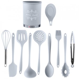 Set 11 ustensile de gatit din silicon, GRI, awwaline, maner rezistent - Img 5