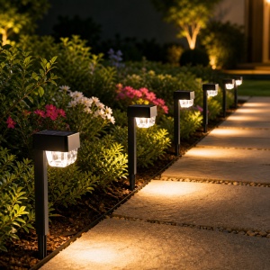 Set 12 Mini Lampi Solare de gradina, awwaline, negru, Senzor de lumina, IP65 impermeabil, lumina LED calda, model semicerc - Img 4