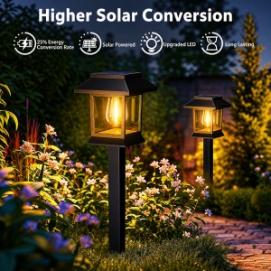 Set 2 Lampi Solare de gradina, awwaline, negru, Senzor de lumina, IP65 impermeabil, lumina LED calda, 3000K - Img 3