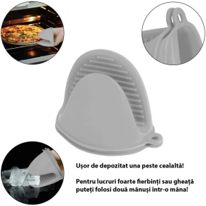 Set 2 manusi protectie pentru cuptor din silicon, awwaline, gri, 10 x 8 cm - Img 7