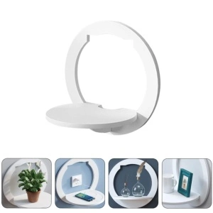 Set 3 etajere de perete rotunde, awwaline, albe, PVC, 29 cm x 29 cm, cu suport depozitare - Img 2