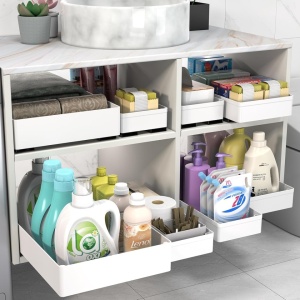 Set 3 sertare glisante soft-close, awwaline, alb, extragere totala, sina cu extensie, 3 dimensiuni - Img 3