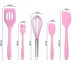 Set 5 ustensile de gatit din silicon, awwaline, roz - Img 5