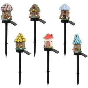 Set 6 Lampi Solare de gradina, awwaline, multicolor, model casute din povesti, Senzor de lumina, IP65 impermeabil, 45 x 7 cm