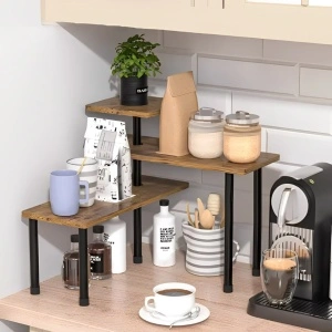 Suport organizator cu 3 nivele, awwaline, lemn, Maro/Negru, rotativ, 66 x 17.5 x 38 cm - Img 2