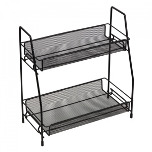 Suport organizator multifunctional cu 2 etaje, awwaline, negru, metalic, ideal pentru condimente, cosmetice - Img 1