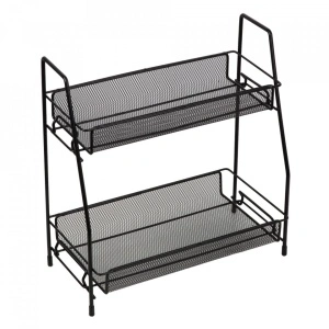 Suport organizator multifunctional cu 2 etaje, awwaline, negru, metalic, ideal pentru condimente, cosmetice