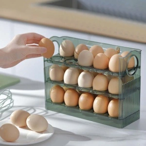 Suport organizator oua pentru frigider, awwaline, verde, capacitate 30 oua, 26 x 10 x 20 cm - Img 2