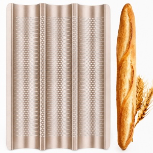 Tava de copt pentru baghete, awwaline, maro, otel carbon, perforata, antiaderenta, 3 locuri, 38.5 x 27 x 3.2 cm
