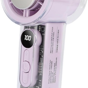 Ventilator portabil cu 5 viteze, awwaline, roz, racitor de aer, efect de gheata, afisaj digital, 3000mAh viata lunga, incarcare rapida TYPE-C, cu snur