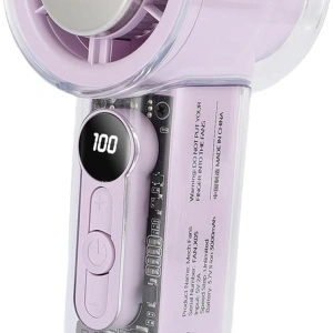 Ventilator portabil cu 5 viteze, awwaline, roz, racitor de aer, efect de gheata, afisaj digital, 3000mAh viata lunga, incarcare rapida TYPE-C, cu snur