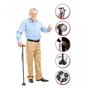 Baston pliabil cu LED, reglabil cu 4 puncte de sprijin