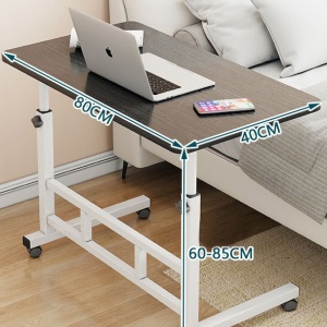 Birou mobil multifunctional cu rotile, awwaline, negru, ajustabil pe inaltime, blat lemn, ideal pentru laptop, teme, mic dejun la pat, 80 x 40 x 60-85 cm - Img 6