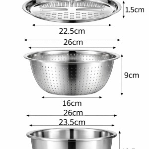 Bol din inox multifunctional cu strecuratoare si razatoare, 3 in 1, awwaline, inox, diametru 26 cm - Img 6